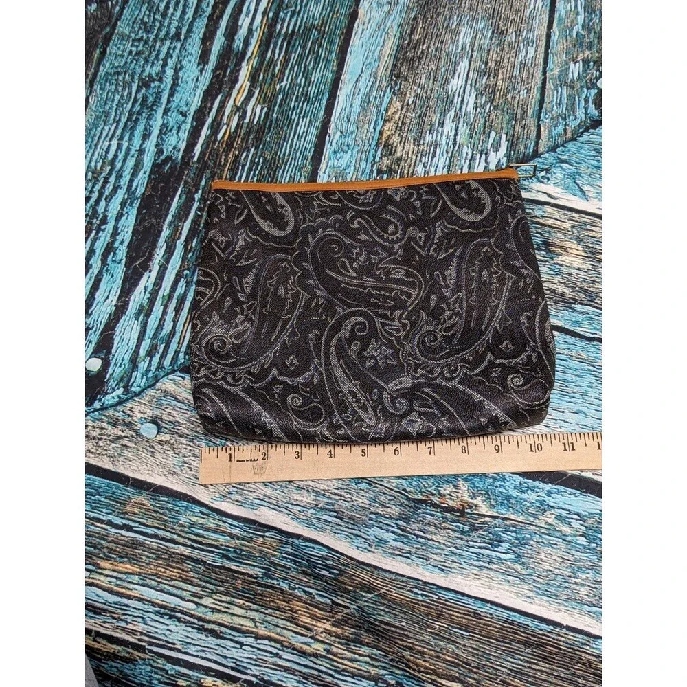 Vintage Paisley Black w Blue Details Makeup Bag Clutch‎ Purse